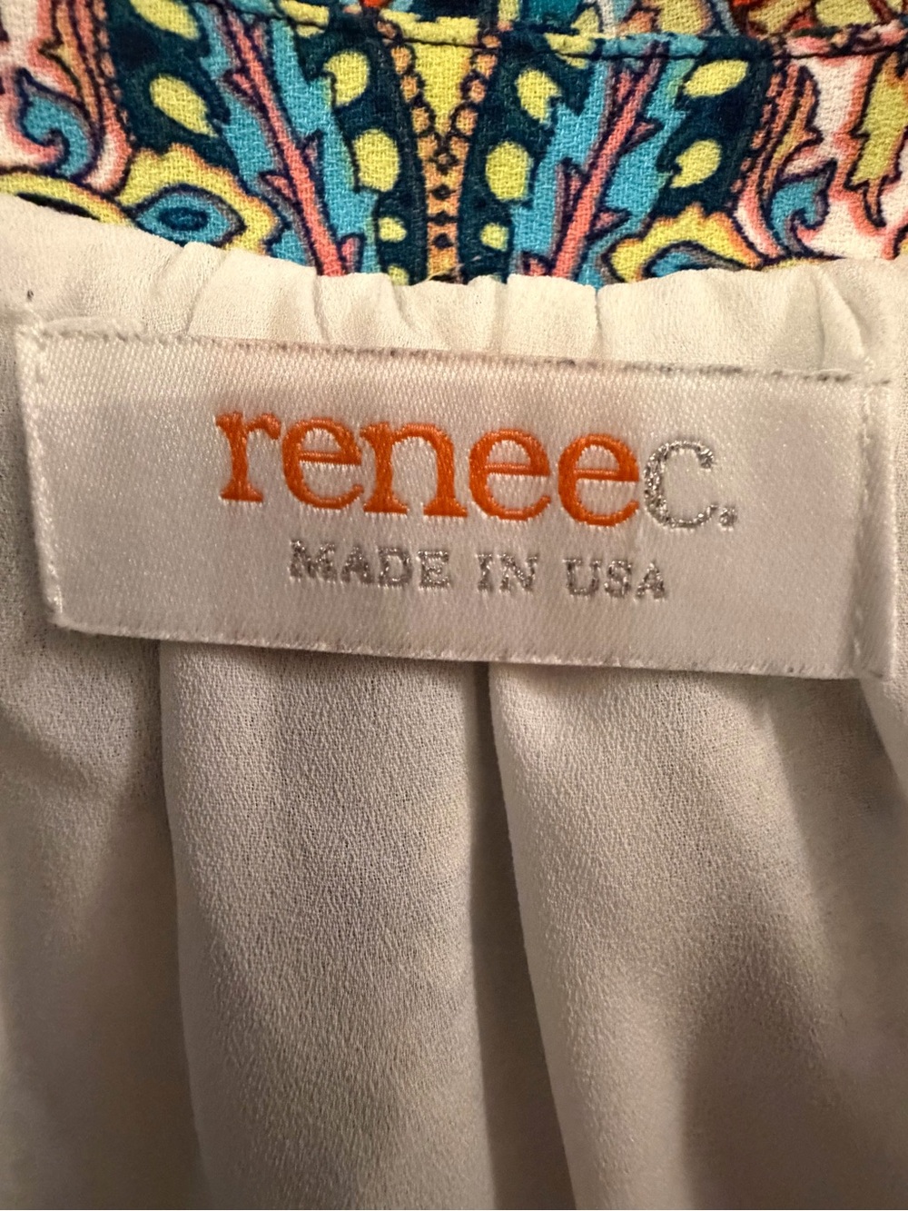 Renee C. Sleeveless V-Neck Paisley Chevron Mini Dress in Blue, Navy & Orange - Picture 4 of 4